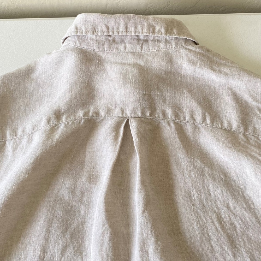 Threads by Bed Threads 100% Linen Button Down Shirt Oatmeal Beige Mens Size M - Picture 7 of 12